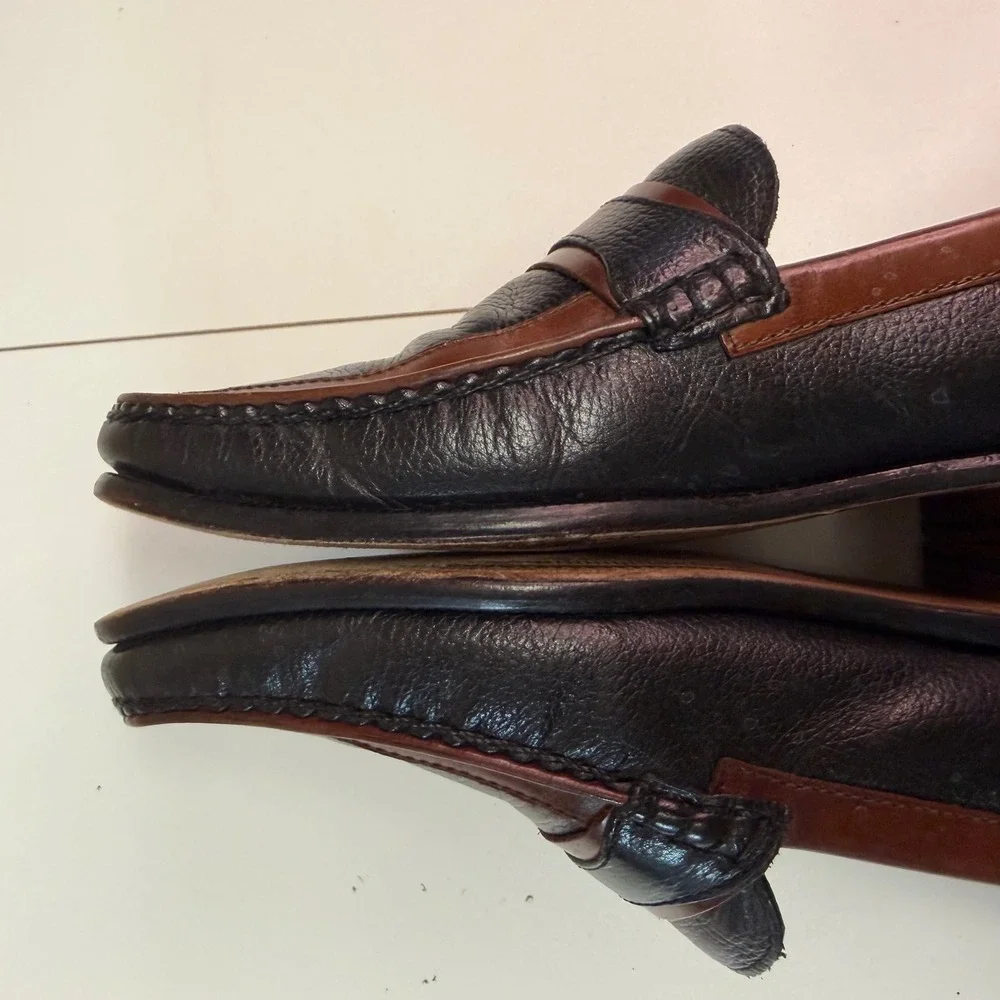 Florsheim Mens Two Tone Penny Loafers Black Brown Leather Dress Shoes K18258 11B